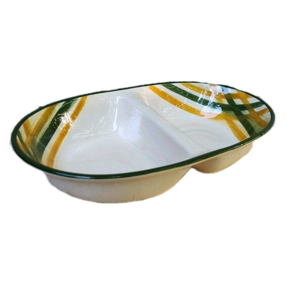 1950s Vernonware Gingham Plaid Divided Serving Bowl Oblong - Picture 1 of 7